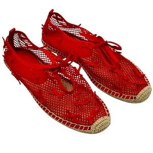 Tory Burch Red Mesh Espadrille Flats with Bow Accents Size 9
